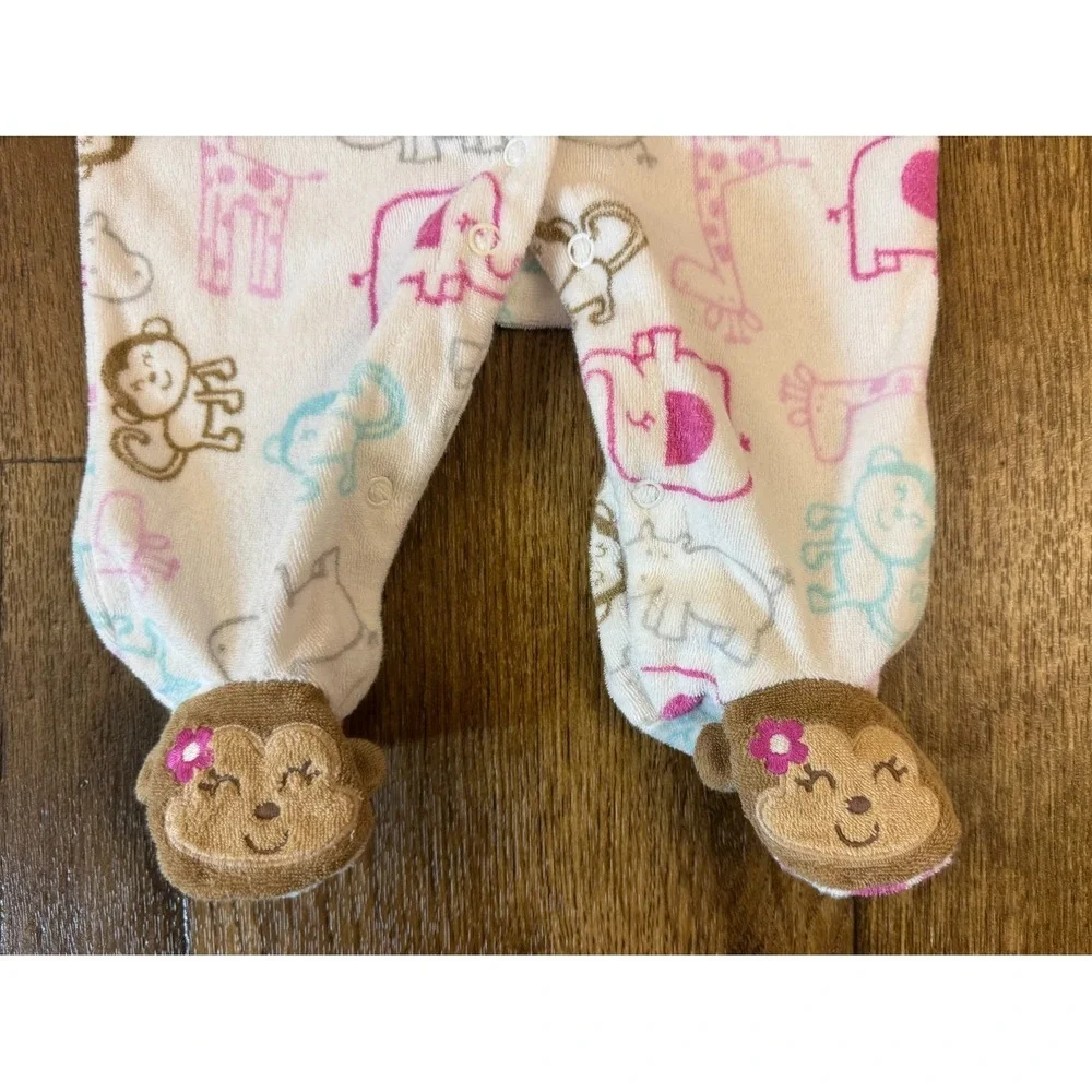 Carters Just One You Baby Girl‎ Sleeper 3 Months Monkey Elephant Terrycloth Y2K